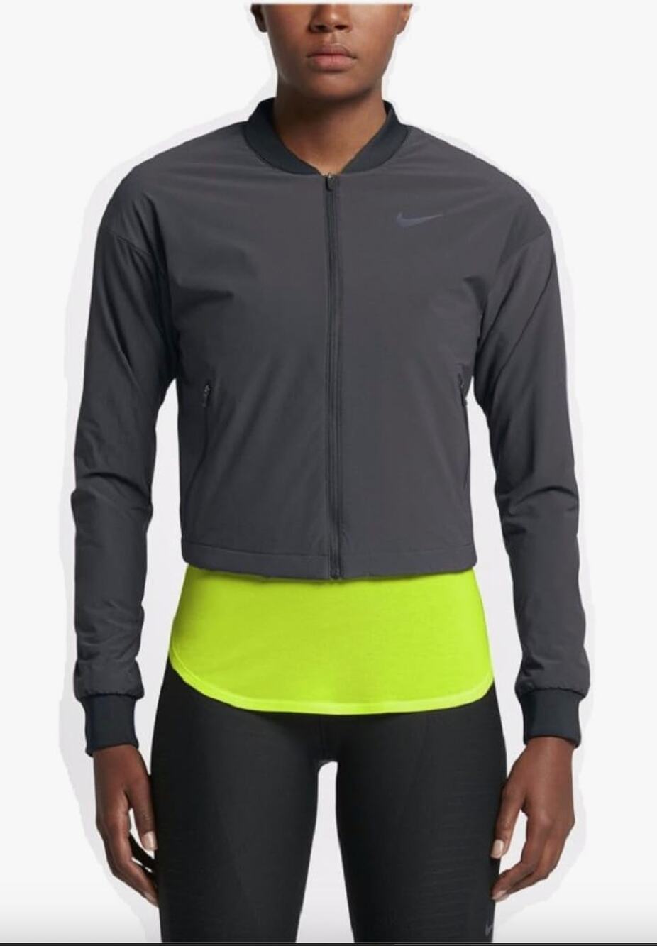 NIKE AeroLayer Gray Black M Training Bomber Jacket Nylon Long Sleeve Full Zip
